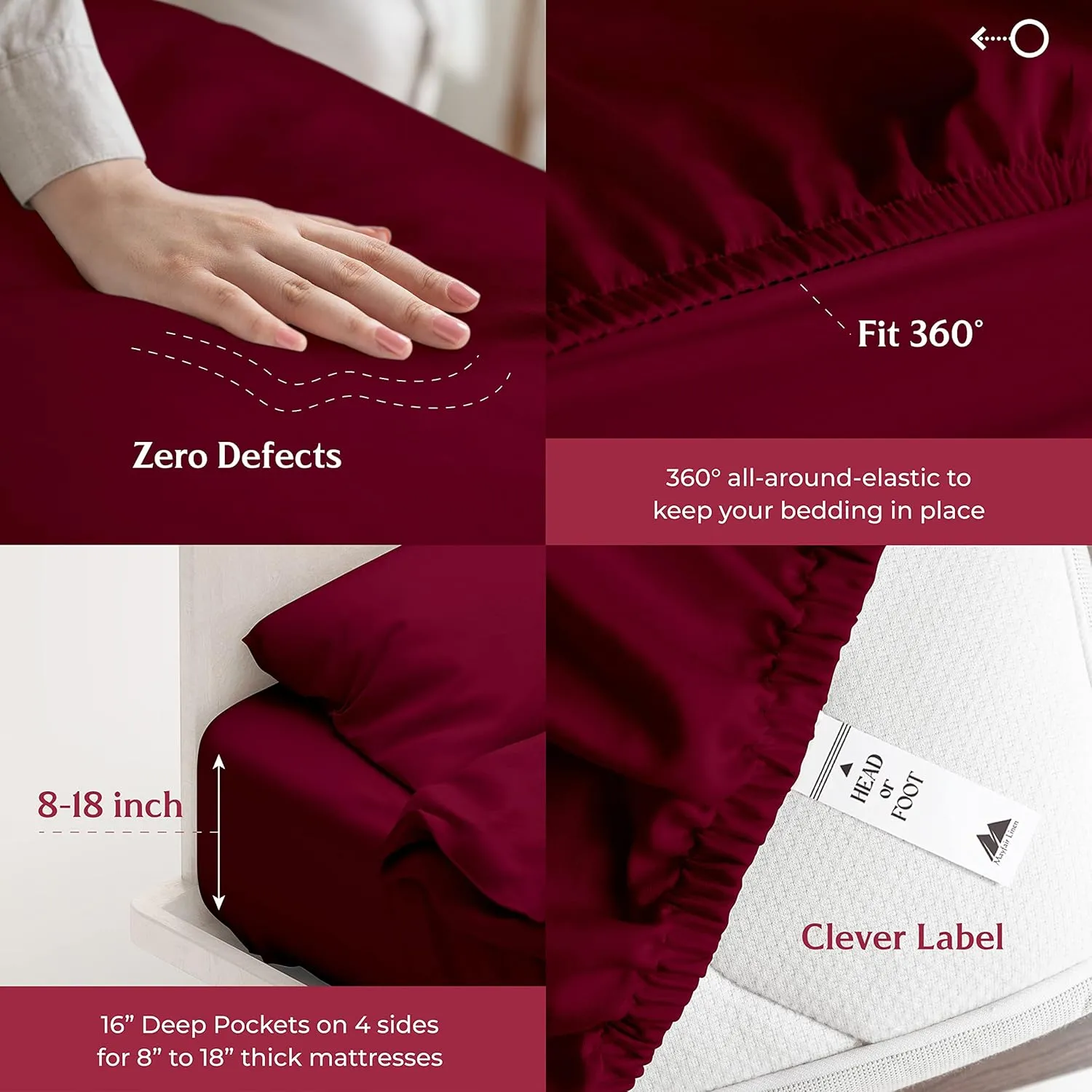 Mayfair Linen Luxury 100% Egyptian Cotton Queen Fitted Sheet Only - 800 TC Hotel Quality 1-Piece Deep Pocket Cotton Fitted Sheet, Soft, Sateen Weave Bottom Sheet, Fits Mattress up to 18 in - Burgundy