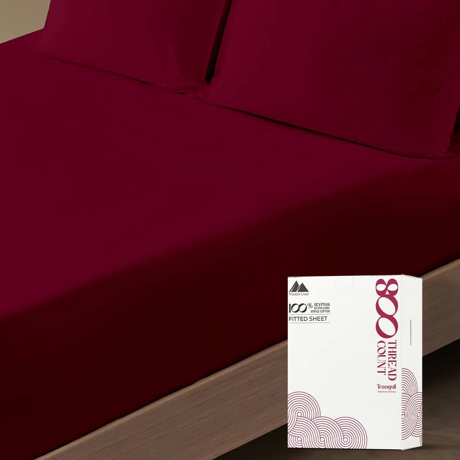 Mayfair Linen Luxury 100% Egyptian Cotton Queen Fitted Sheet Only - 800 TC Hotel Quality 1-Piece Deep Pocket Cotton Fitted Sheet, Soft, Sateen Weave Bottom Sheet, Fits Mattress up to 18 in - Burgundy