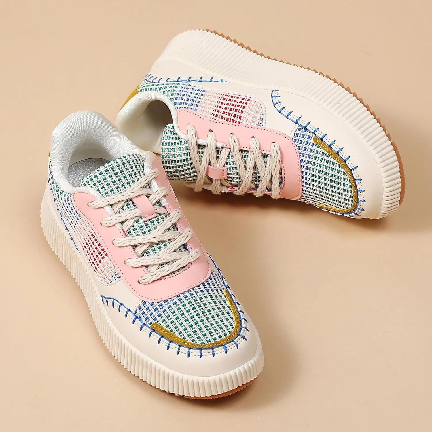 Meidiastra Women's Platform Fashion Sneakers Casual Chunky Low Top City Walking Shoes Lace UP Dolen Sneaker 2024 Orthopedic Walking Shoes with Plantar Fasciitis