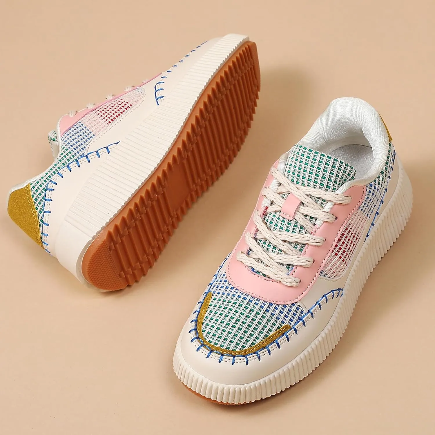 Meidiastra Women's Platform Fashion Sneakers Casual Chunky Low Top City Walking Shoes Lace UP Dolen Sneaker 2024 Orthopedic Walking Shoes with Plantar Fasciitis