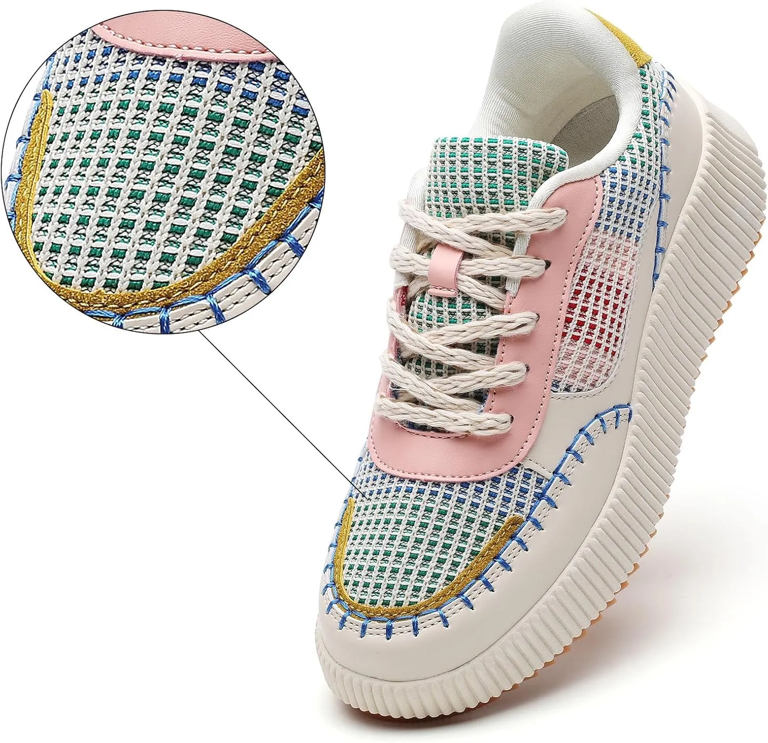 Meidiastra Women's Platform Fashion Sneakers Casual Chunky Low Top City Walking Shoes Lace UP Dolen Sneaker 2024 Orthopedic Walking Shoes with Plantar Fasciitis