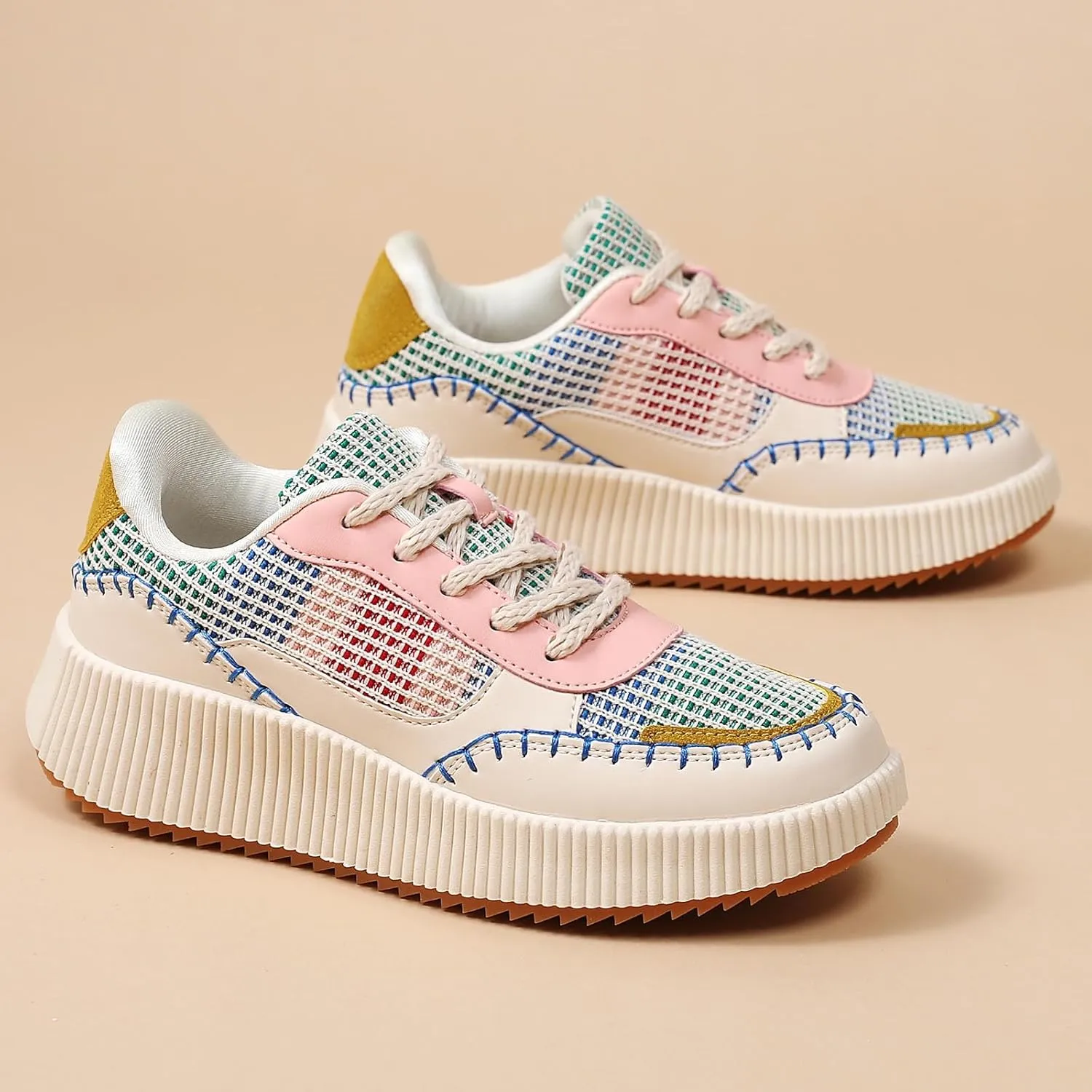 Meidiastra Women's Platform Fashion Sneakers Casual Chunky Low Top City Walking Shoes Lace UP Dolen Sneaker 2024 Orthopedic Walking Shoes with Plantar Fasciitis