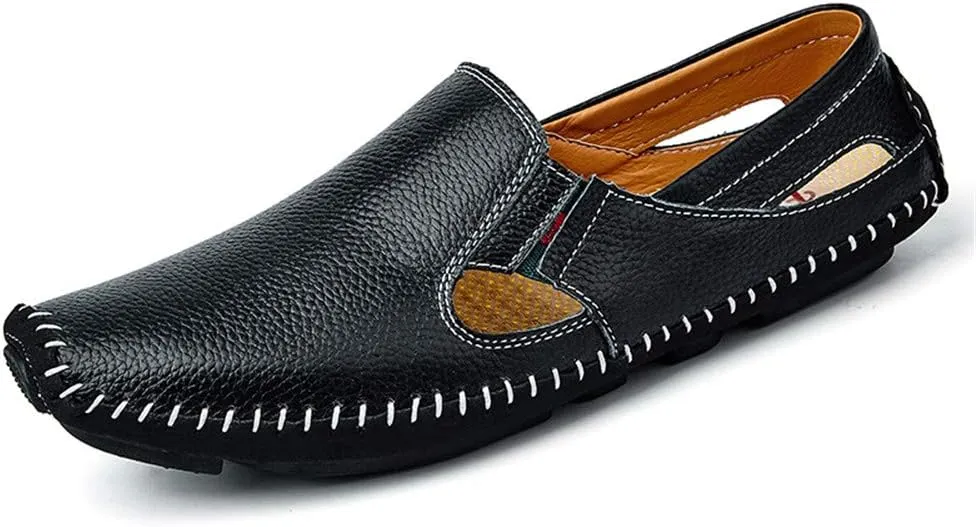 Men Drive Loafers Casual and Fashion Summer Hollow Breathable Leather Boat Moccasins(Black,10 M US)