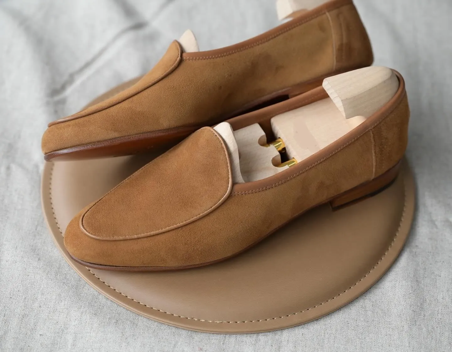 Men's Handmade Beige Suede Slip-On Moccasins