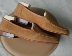 Men's Handmade Beige Suede Slip-On Moccasins