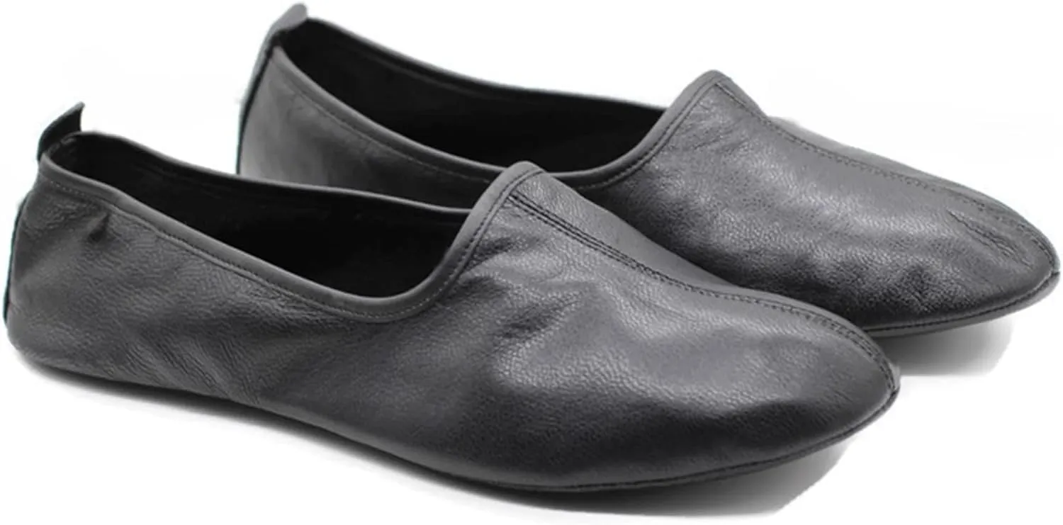 Mens Indoor Leather Slippers Black Traditional Babouche House Shoes Barefoot Moccasin