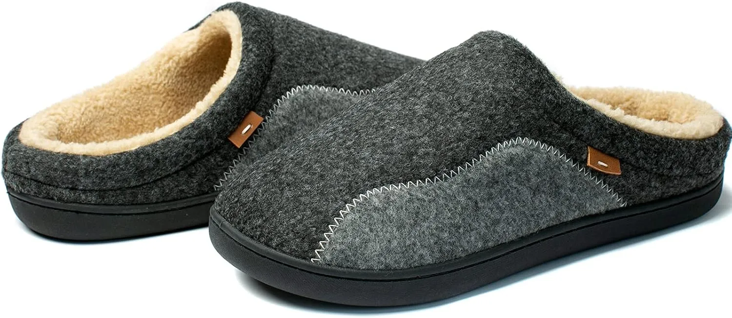 Mens Moccasin Slippers Cozy Memory Foam Fuzzy Plush Lined Slip on Adjustable Tongue House Shoes Indoor Outdoor