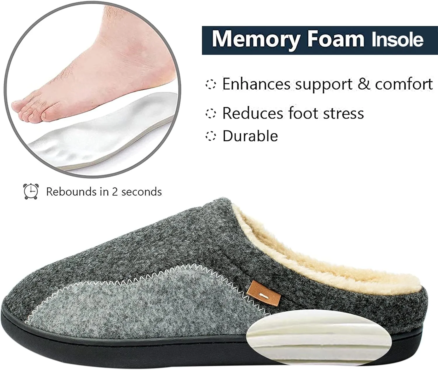 Mens Moccasin Slippers Cozy Memory Foam Fuzzy Plush Lined Slip on Adjustable Tongue House Shoes Indoor Outdoor