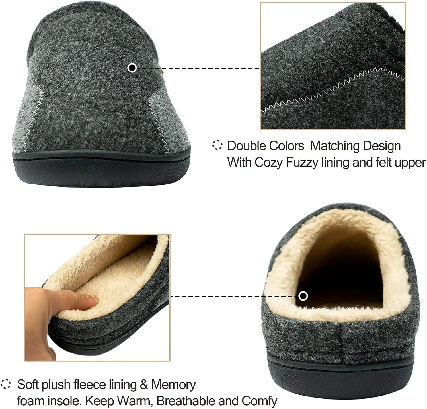 Mens Moccasin Slippers Cozy Memory Foam Fuzzy Plush Lined Slip on Adjustable Tongue House Shoes Indoor Outdoor