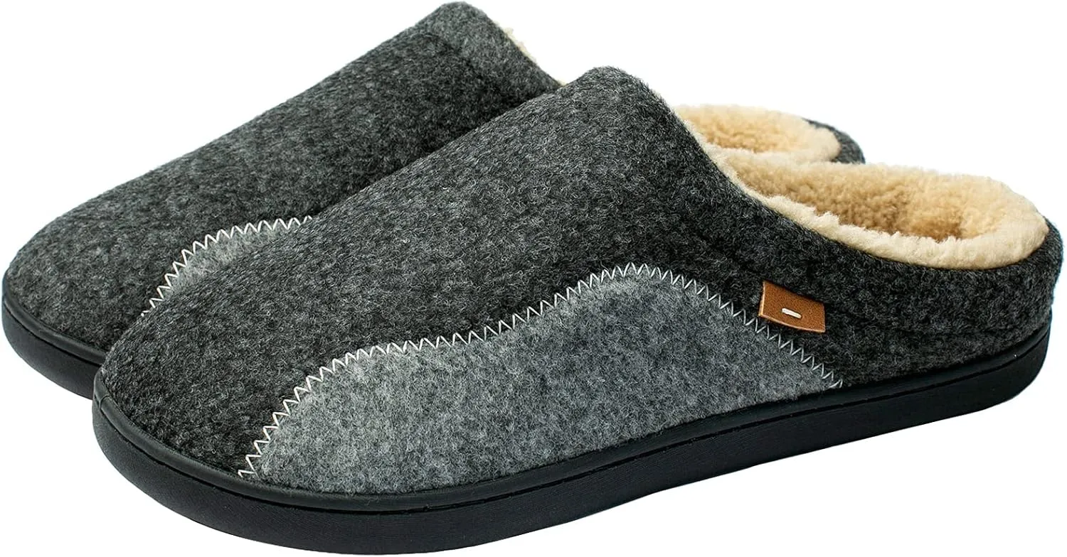 Mens Moccasin Slippers Cozy Memory Foam Fuzzy Plush Lined Slip on Adjustable Tongue House Shoes Indoor Outdoor