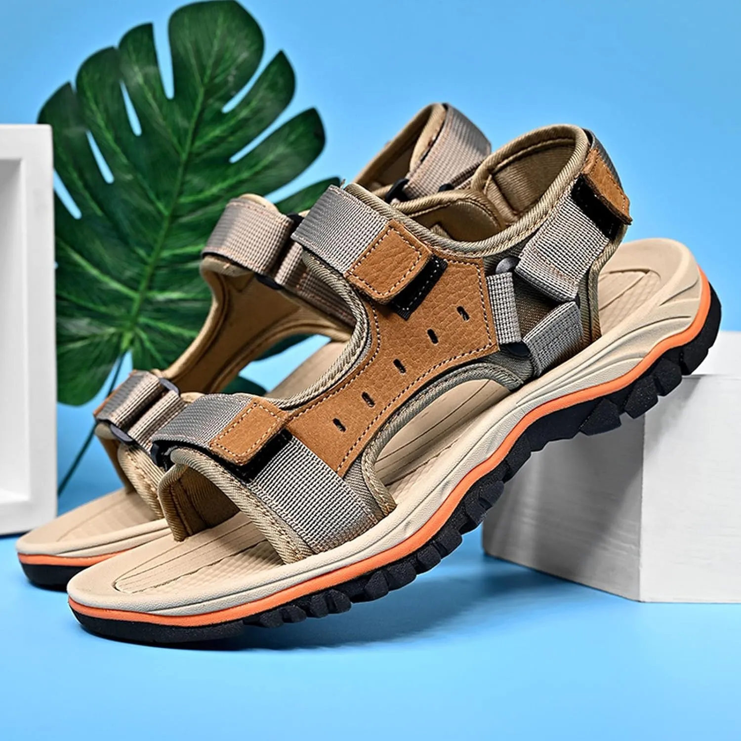Men's Open Toe Sport Sandals for Summer Casual Walking Beach Outdoor Comfortable Lightweight Hiking Sandal with Arch Support