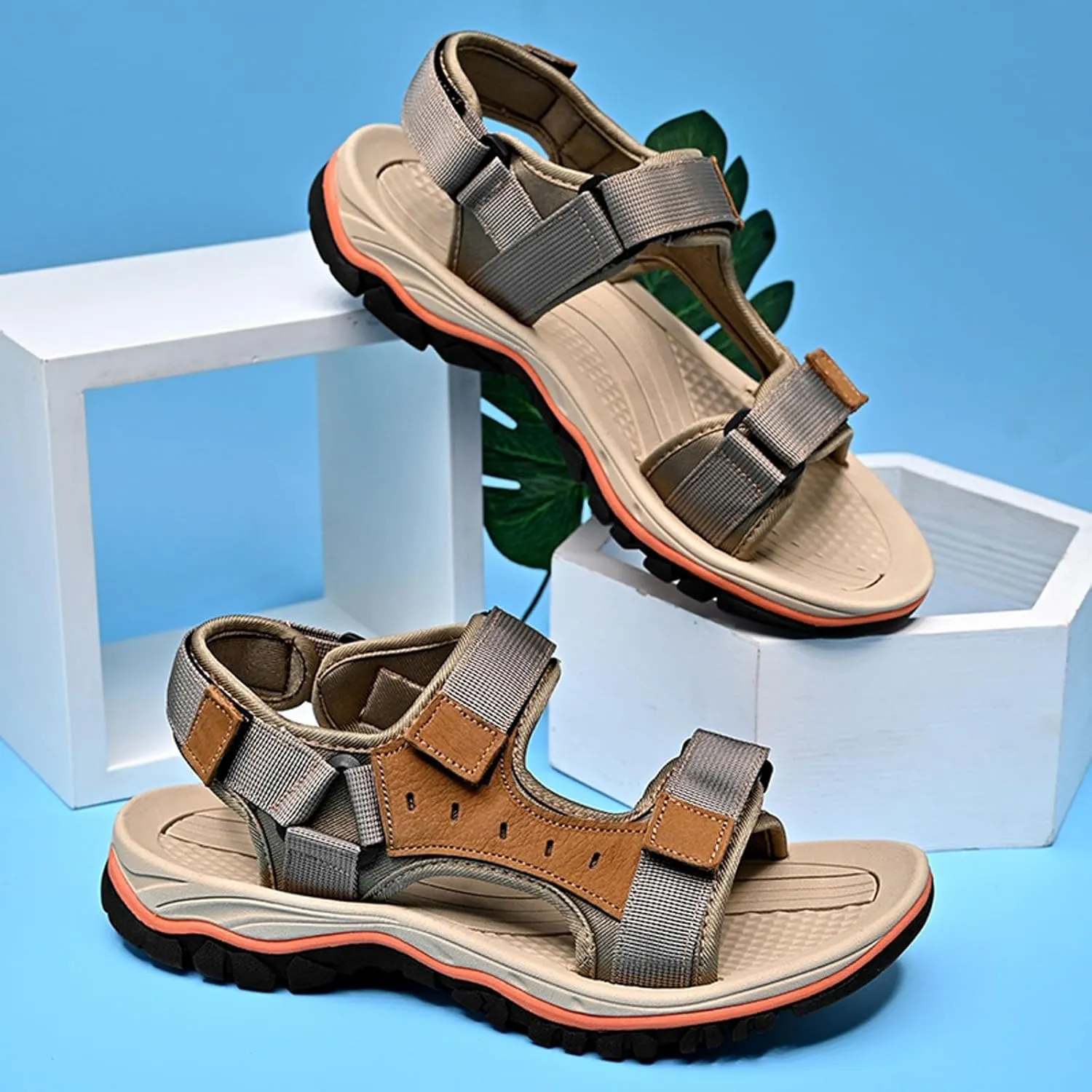 Men's Open Toe Sport Sandals for Summer Casual Walking Beach Outdoor Comfortable Lightweight Hiking Sandal with Arch Support