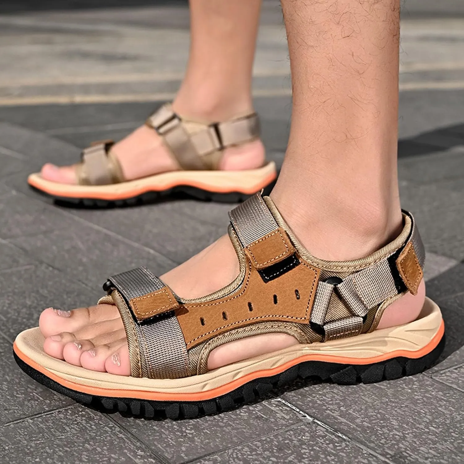 Men's Open Toe Sport Sandals for Summer Casual Walking Beach Outdoor Comfortable Lightweight Hiking Sandal with Arch Support