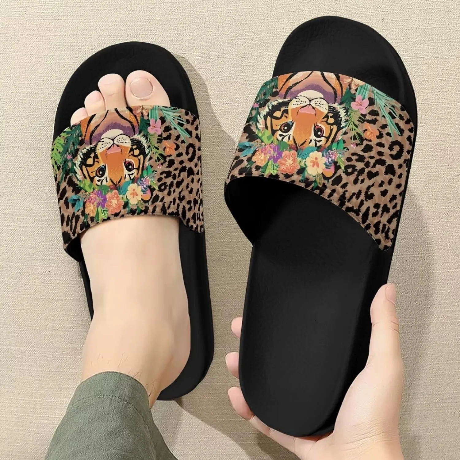 Mens Slide Sandal Slippers Open Toe Flat Slides House Slippers Shower Sandals for Home Beach Pool
