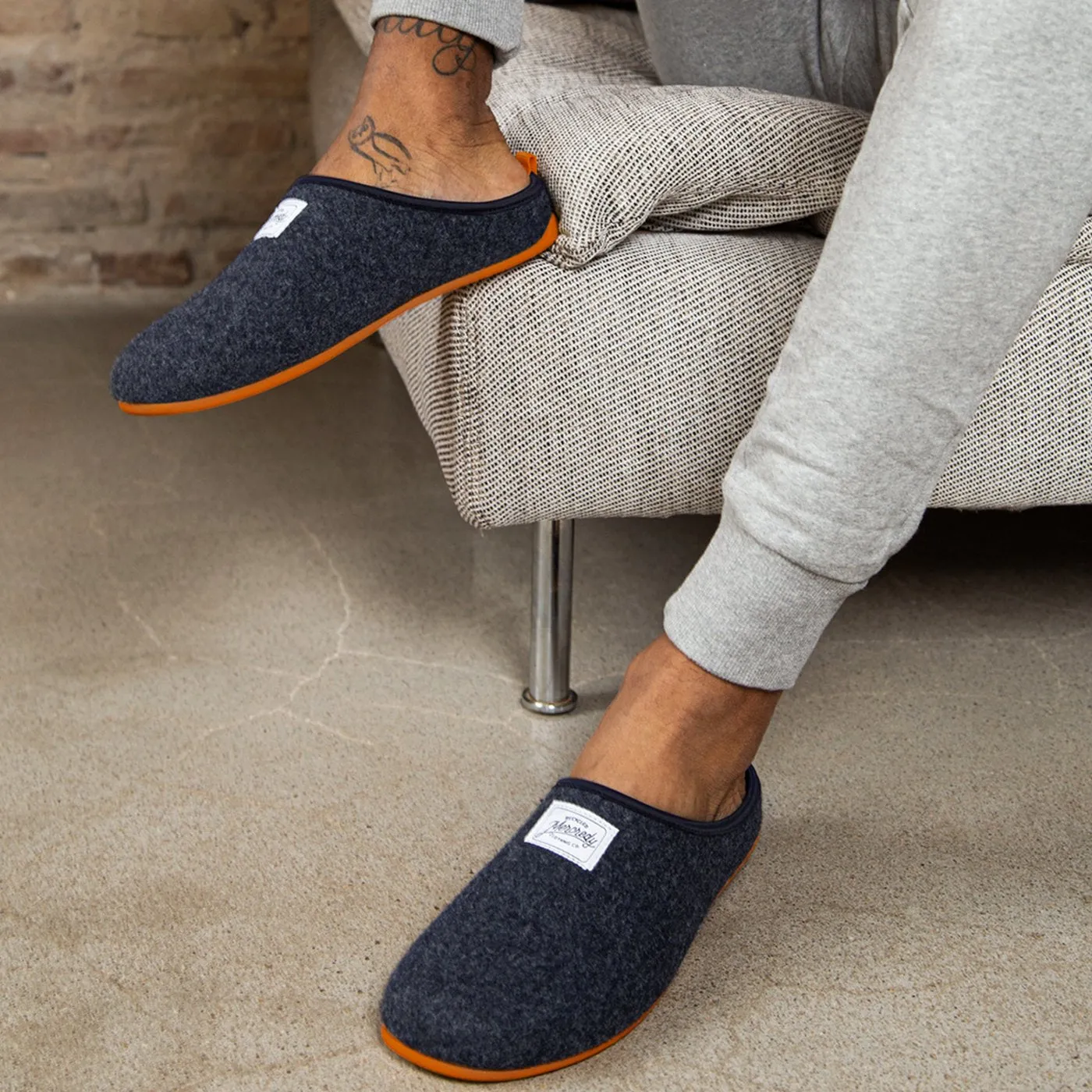 Mercredy Men's Slippers, Navy & Orange
