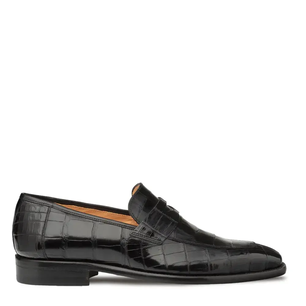 Mezlan Piccolo 4954-J Black Genuine Alligator Penny Loafers