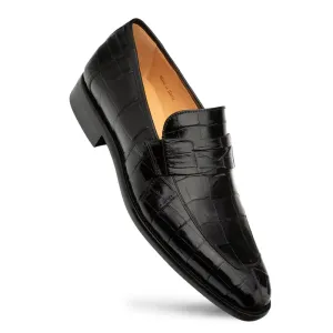 Mezlan Piccolo 4954-J Black Genuine Alligator Penny Loafers