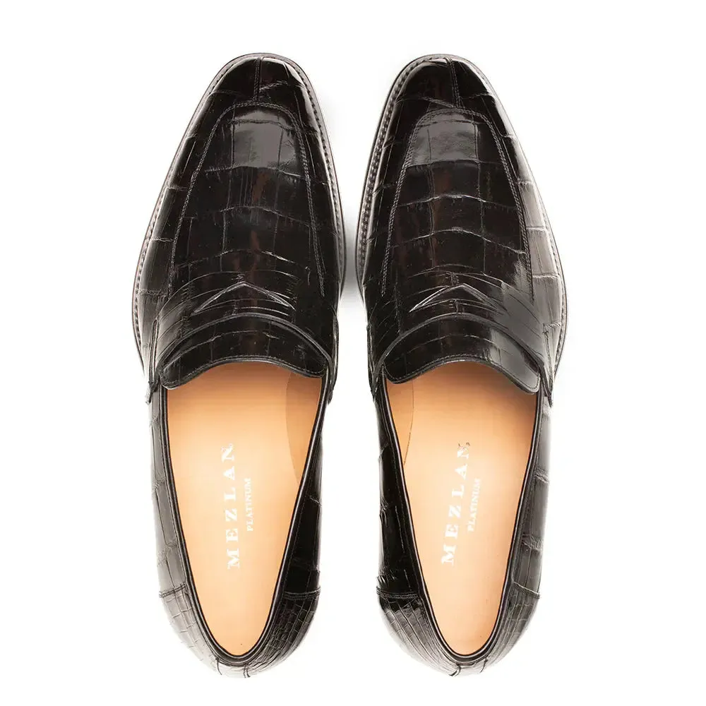 Mezlan Piccolo 4954-J Black Genuine Alligator Penny Loafers