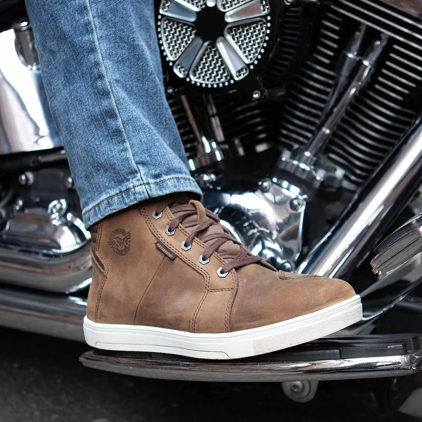Milwaukee Leather MBM9113 Men's Brown Waterproof Leather Motorcycle Reinforced Riding Shoes w/Ankle Support - 8