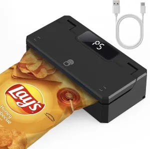 Mini Bag Sealer,3 in 1 USB Rechargeable Heat Sealer and Cutter,5 Adjustable Gears Chip Bag Sealer,with 3000mAh Battery and 3.8" Heating Strip Seal for Chip Bags, Plastic Bags, Snack Bags (Black)