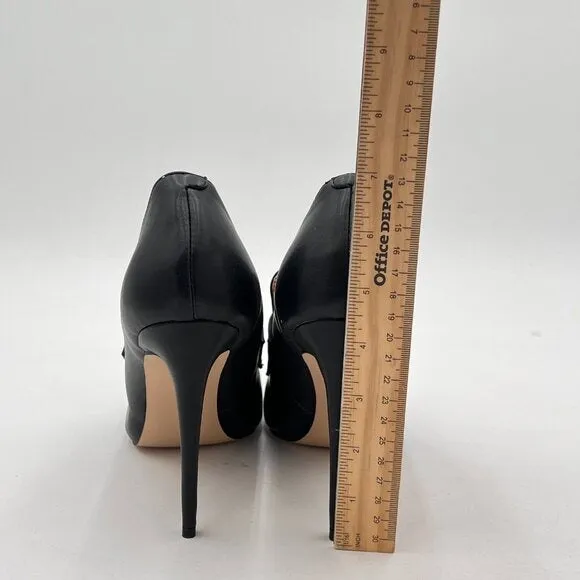 Miss Left Black Stiletto High Heel Loafer Pumps with Trim Closed Pointed Toe