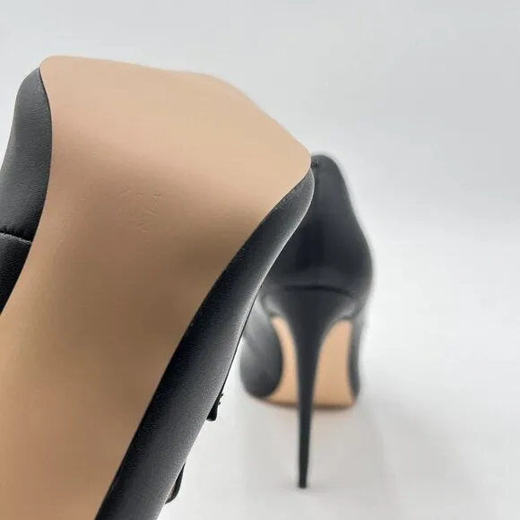 Miss Left Black Stiletto High Heel Loafer Pumps with Trim Closed Pointed Toe