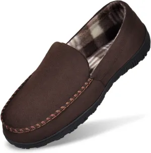 MIXIN Mens Moccasins Slippers Slip On House Shoes with Warm and Cozy Memory Foam Hard Sole Indoor Outdoor