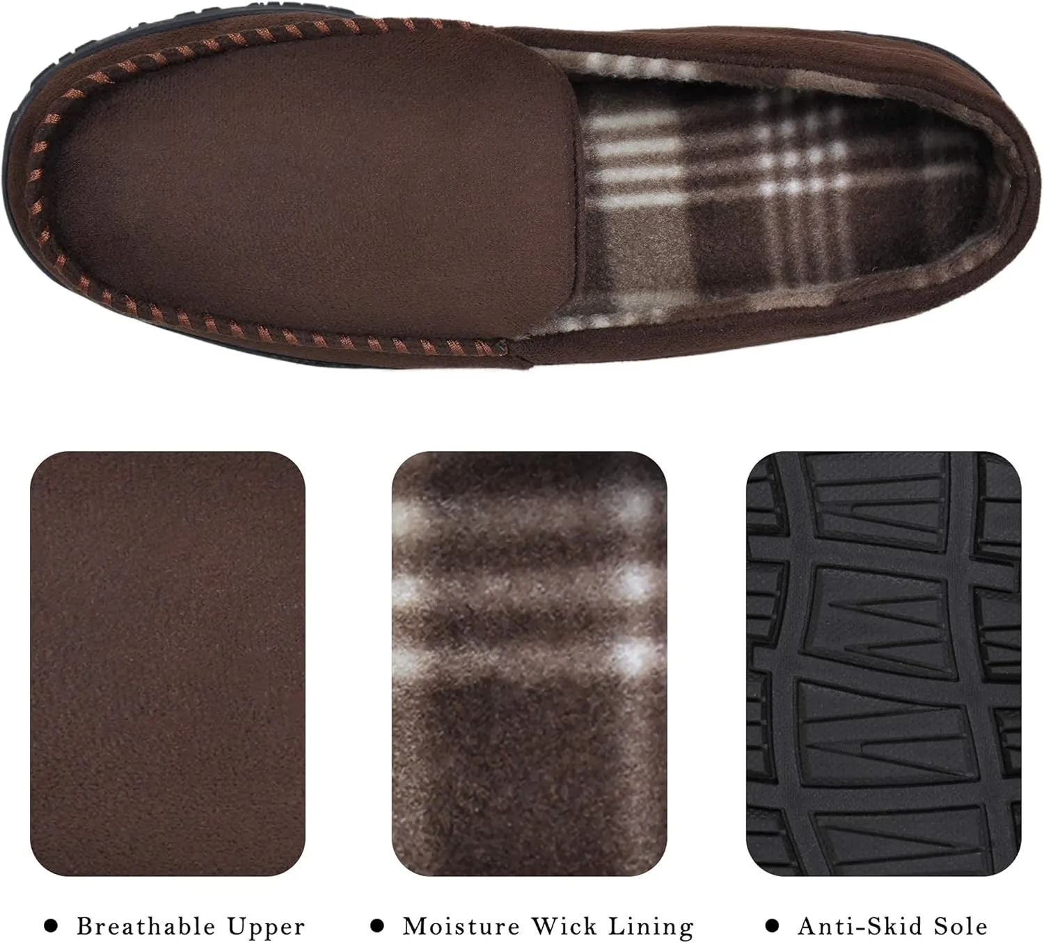 MIXIN Mens Moccasins Slippers Slip On House Shoes with Warm and Cozy Memory Foam Hard Sole Indoor Outdoor