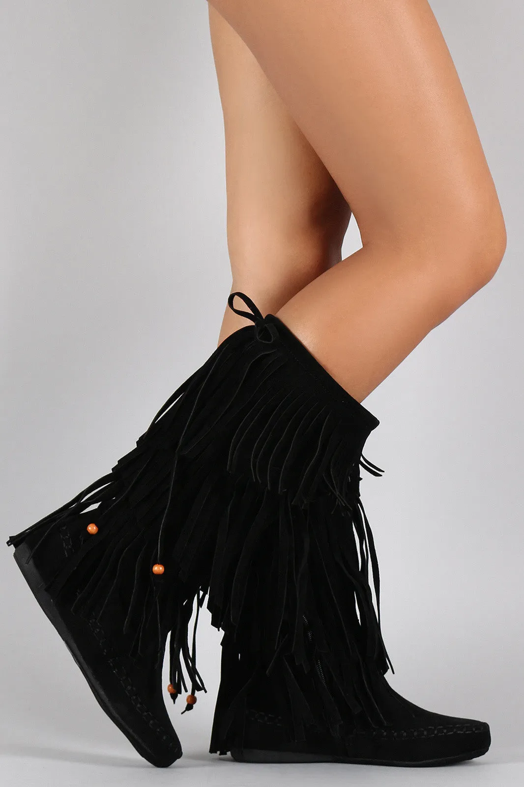 Moccasin Boots Fringe Bead Free shipping discount of Time-limited offer Bow Flat Tiers