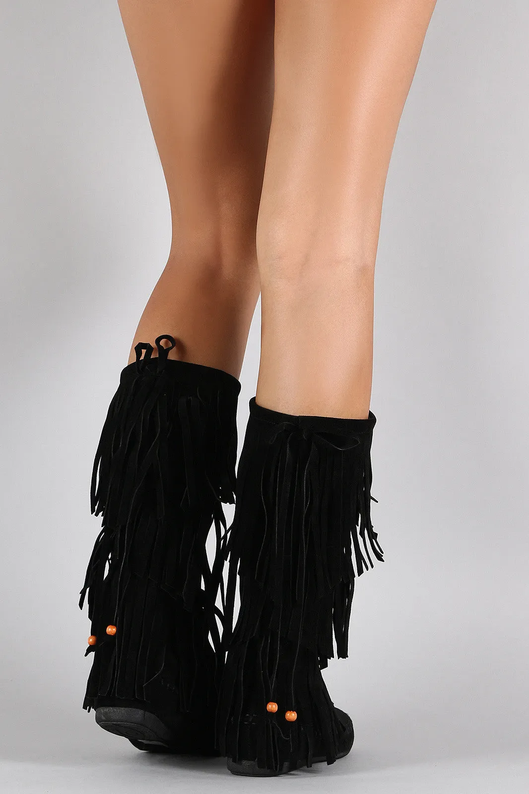 Moccasin Boots Fringe Bead Free shipping discount of Time-limited offer Bow Flat Tiers