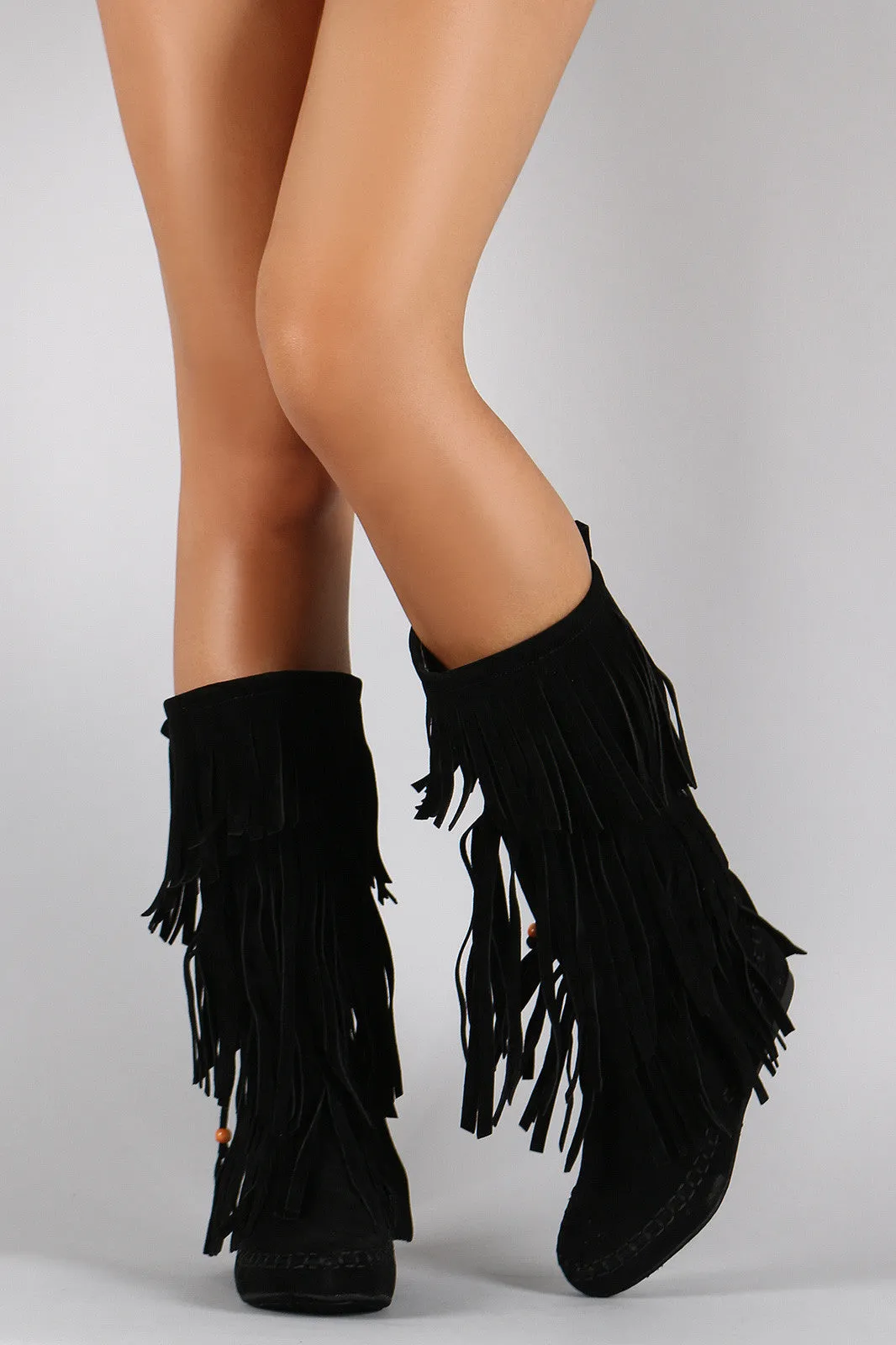 Moccasin Boots Fringe Bead Free shipping discount of Time-limited offer Bow Flat Tiers