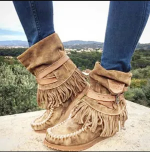 Moccasin Fringe Boot Shoes