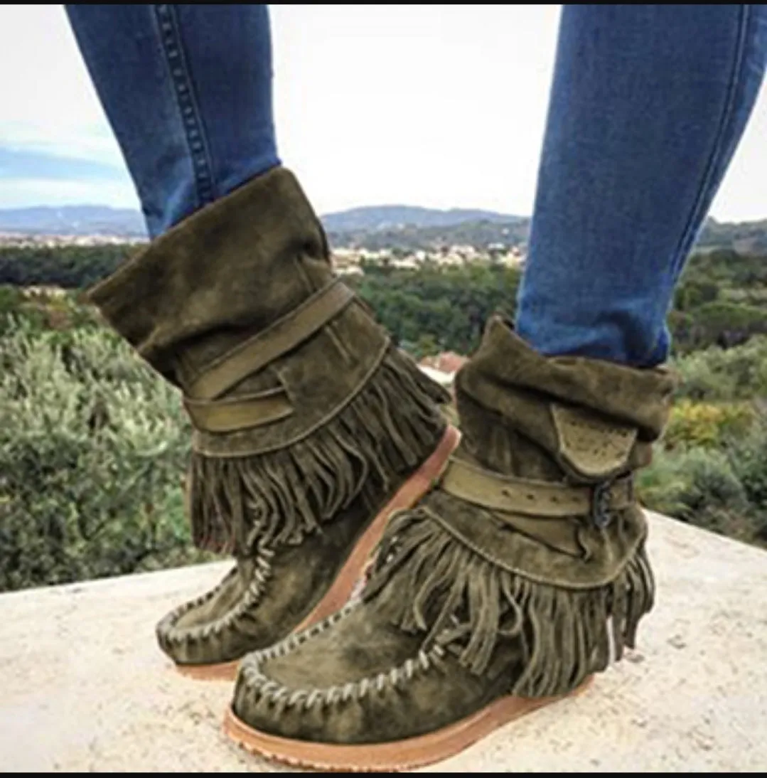 Moccasin Fringe Boot Shoes