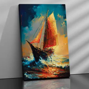 Modern Sailboats in Wild Ocean Canvas Painting - Modern Boat Sailing in Sea Canvas Art