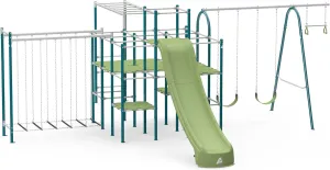 Modular Jungle Gym Set for Kids by ACTIVPLAY, Outdoor Playset, Swing, Slide, Monkey Bars, Hanging Bridge, Rust Resistant, Adjustable Platforms with Safety Grooves, Heavy Duty Metal Frame