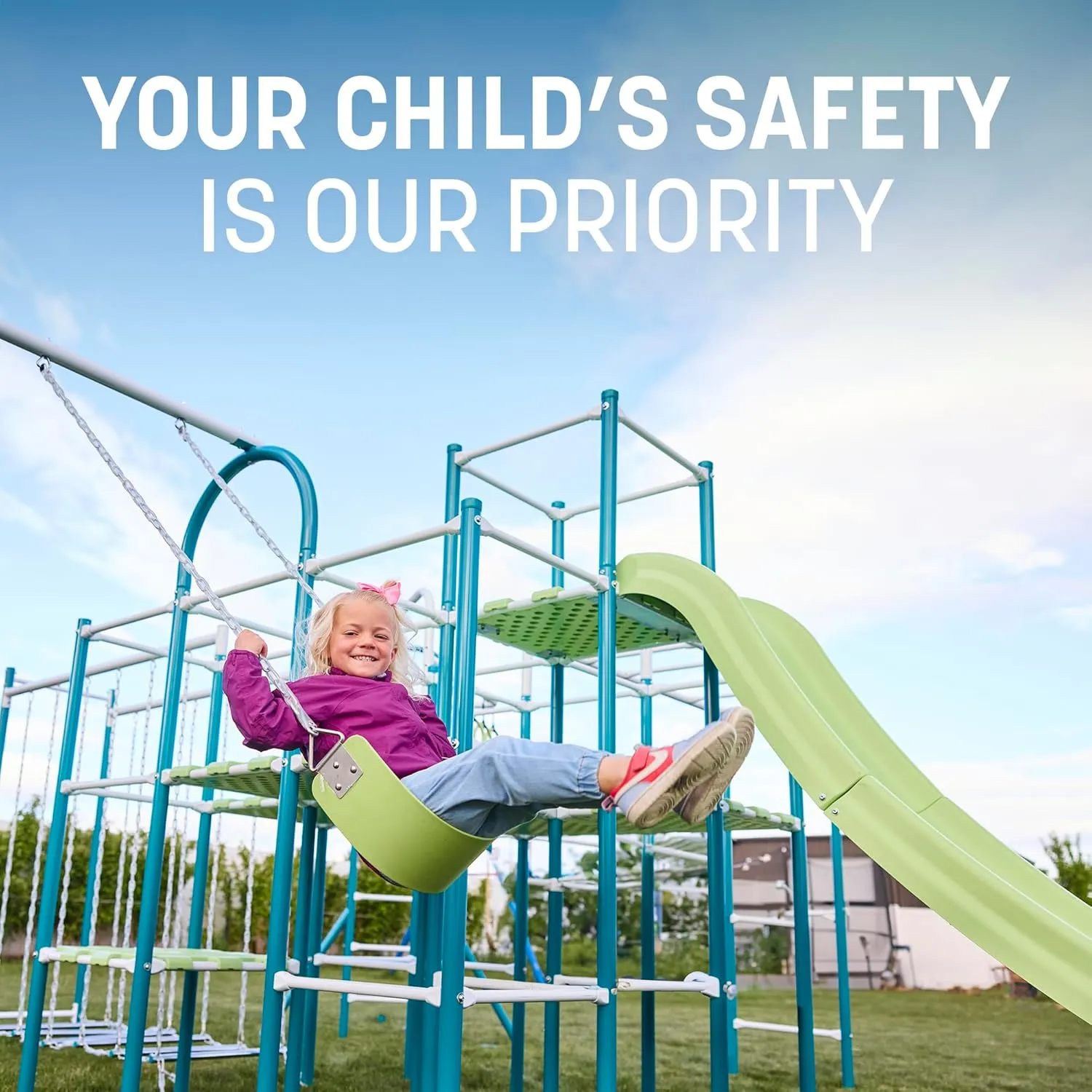 Modular Jungle Gym Set for Kids by ACTIVPLAY, Outdoor Playset, Swing, Slide, Monkey Bars, Hanging Bridge, Rust Resistant, Adjustable Platforms with Safety Grooves, Heavy Duty Metal Frame