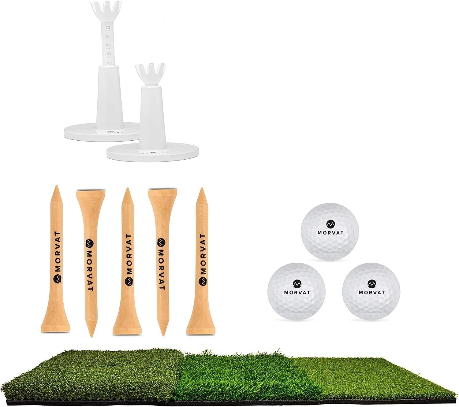 Morvat Golf Hitting Mat Tri-Turf - Portable Putting Green, Perfect Practice Putting Mat, Golf Practice Mat, Golf Putting Mat Indoor & Outdoor with Adjustable Tees and Golf Balls