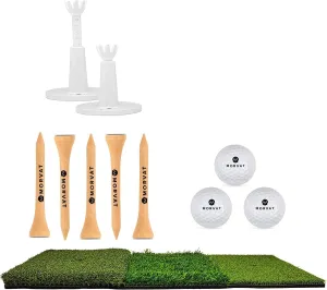 Morvat Golf Hitting Mat Tri-Turf - Portable Putting Green, Perfect Practice Putting Mat, Golf Practice Mat, Golf Putting Mat Indoor & Outdoor with Adjustable Tees and Golf Balls