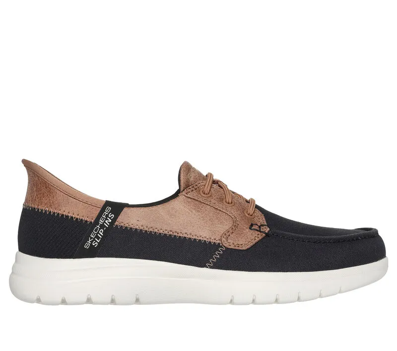 NEW Women's SKECHERS SLIP-INS: ON-THE-GO FLEX - PALMILLA Black White CANVAS Shoes AUTHENTIC IN BOX