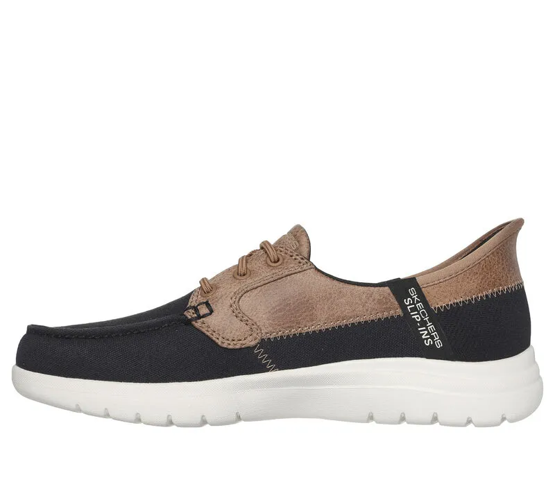 NEW Women's SKECHERS SLIP-INS: ON-THE-GO FLEX - PALMILLA Black White CANVAS Shoes AUTHENTIC IN BOX