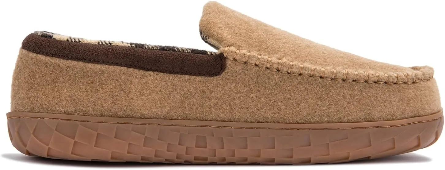 NewDenBer Men's Moccasin Slippers Warm Memory Foam Felted Wool Plush Shearling Lined Slip on Indoor Outdoor House Shoes
