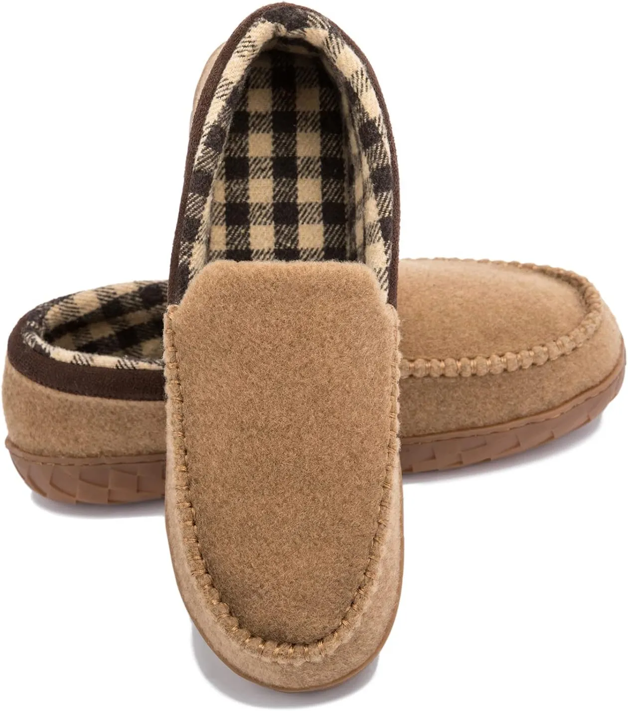 NewDenBer Men's Moccasin Slippers Warm Memory Foam Felted Wool Plush Shearling Lined Slip on Indoor Outdoor House Shoes