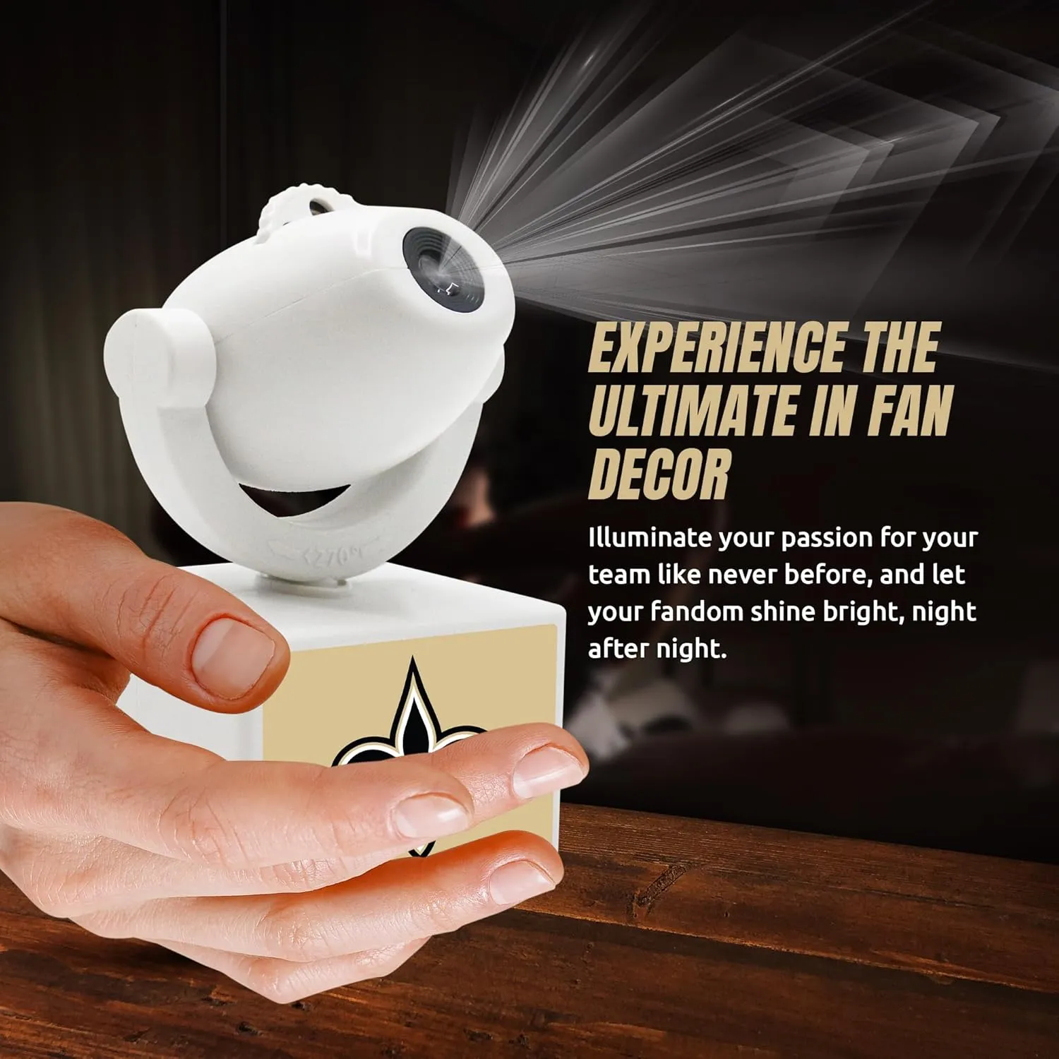 NFL American Football New Orleans Saints - Adjustable Led Mini Spotlight Projector with 6 Team Logo Designs - Portable & Rechargeable Spotlight - Battery-Operated - 4.375” x 3.125”