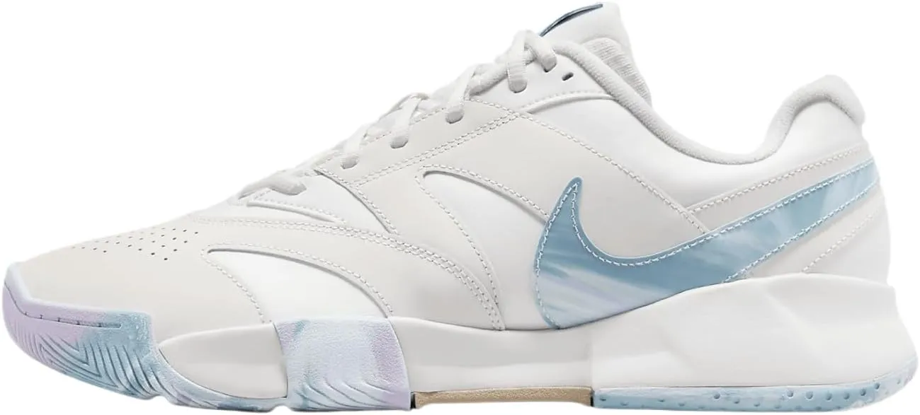 NikeCourt Lite 4 Premium Leather Men's Hard Court Tennis Shoes (FV3982-100, Summit White/Phantom/Denim Turquoise/Hemp) Size 9