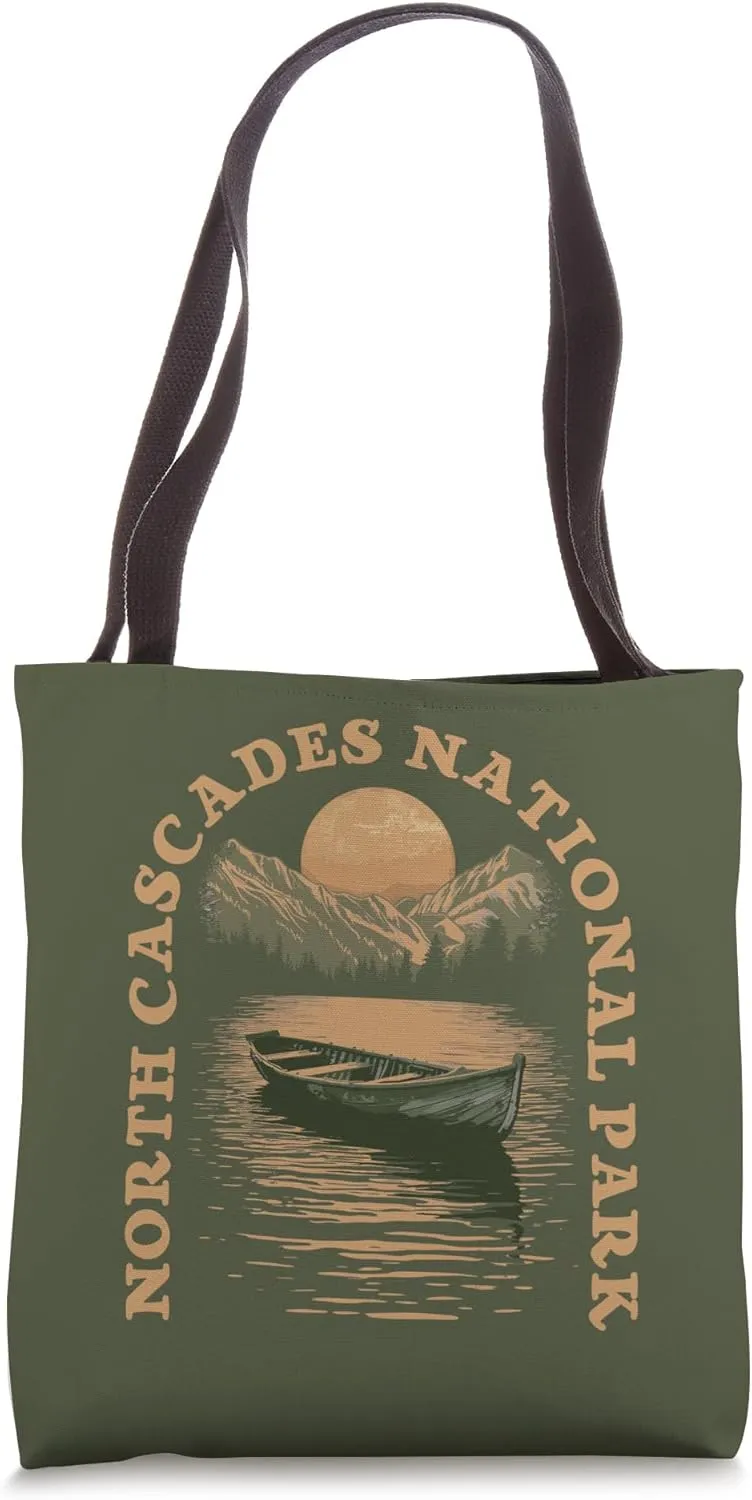 North Cascades National Park Boat Lake Retro Vintage Tote Bag
