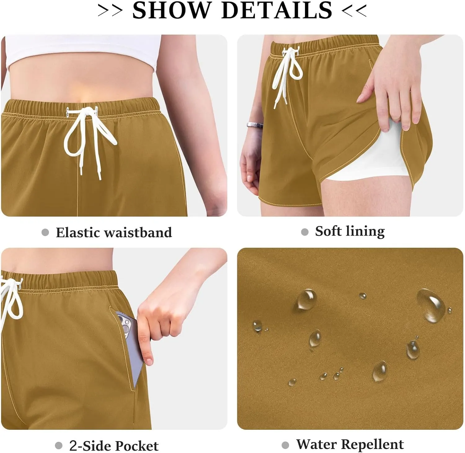 ODAWA Moccasin Womens Sweat Shorts Women Workout Shorts with Liner Womens Quick Dry Shorts