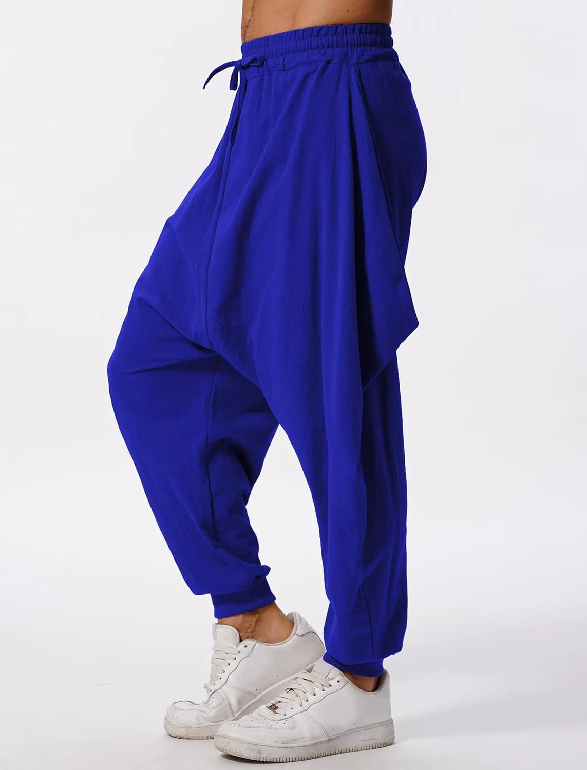 ODIZLI Men Leggings Retro Casual Fashion Design Loose Baggy Harem Pants with Pockets Trousers