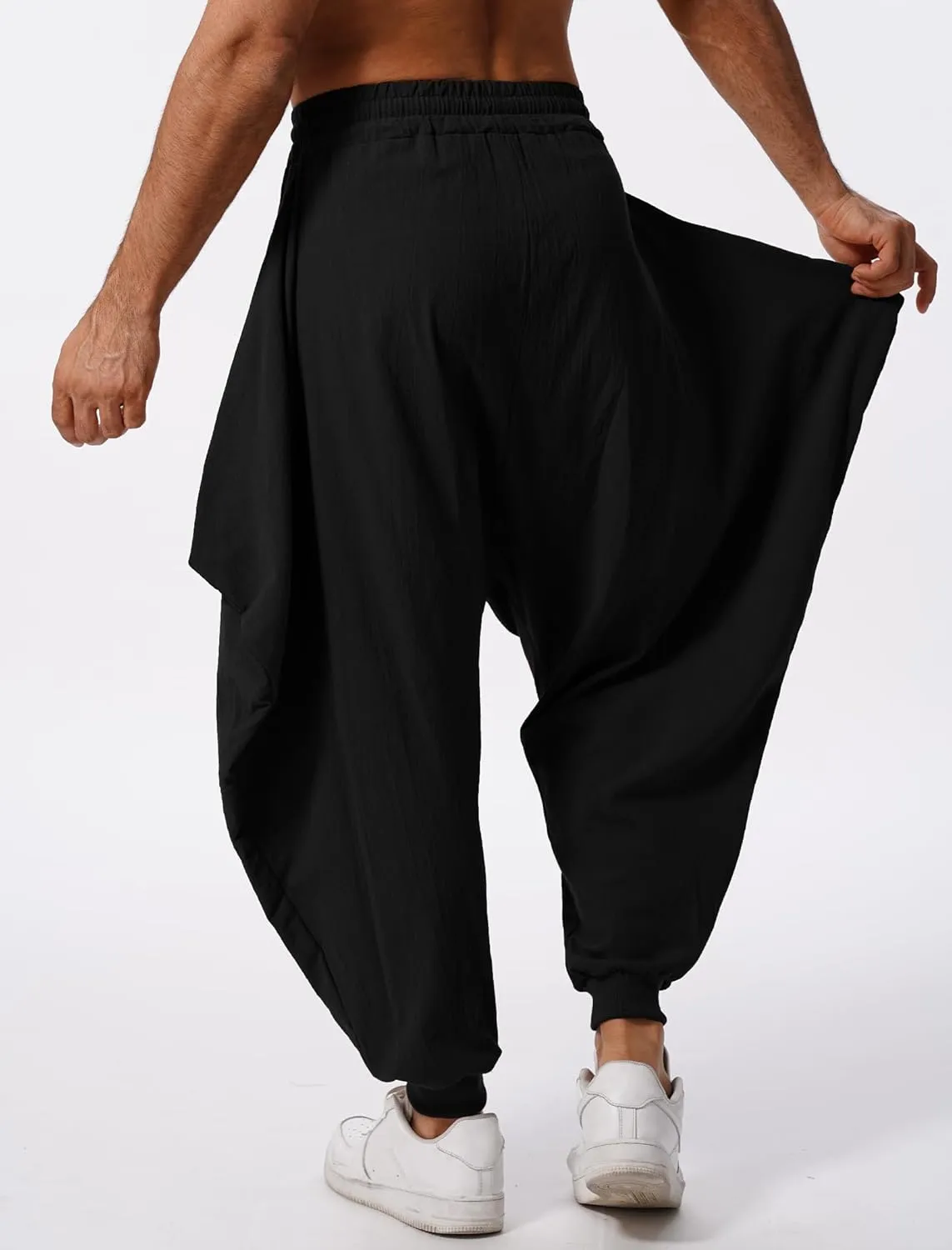ODIZLI Men Leggings Retro Casual Fashion Design Loose Baggy Harem Pants with Pockets Trousers
