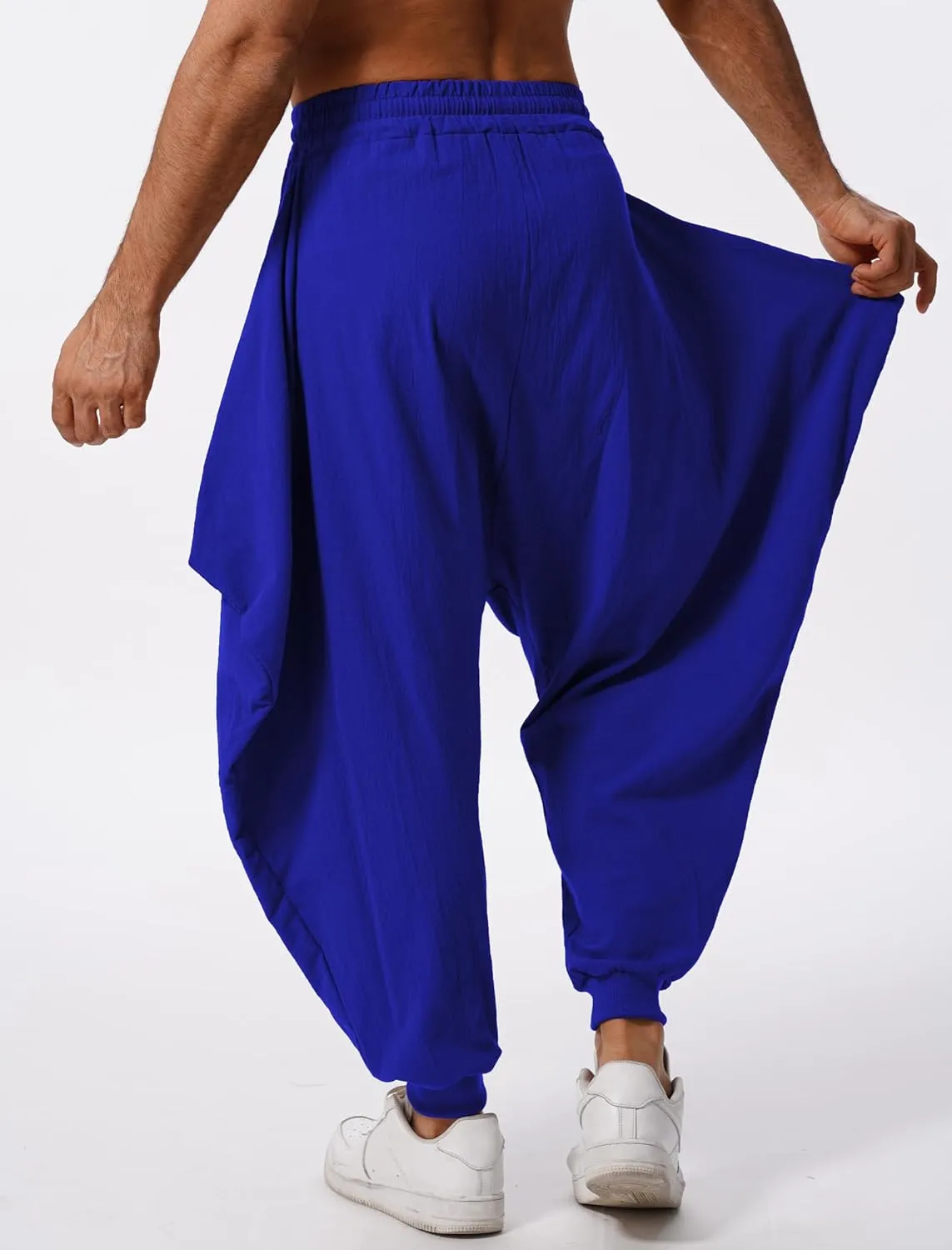 ODIZLI Men Leggings Retro Casual Fashion Design Loose Baggy Harem Pants with Pockets Trousers
