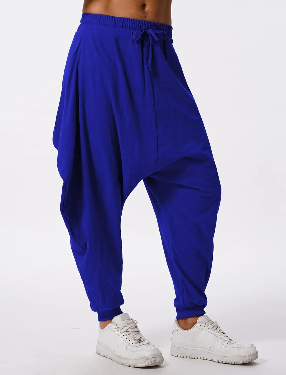 ODIZLI Men Leggings Retro Casual Fashion Design Loose Baggy Harem Pants with Pockets Trousers